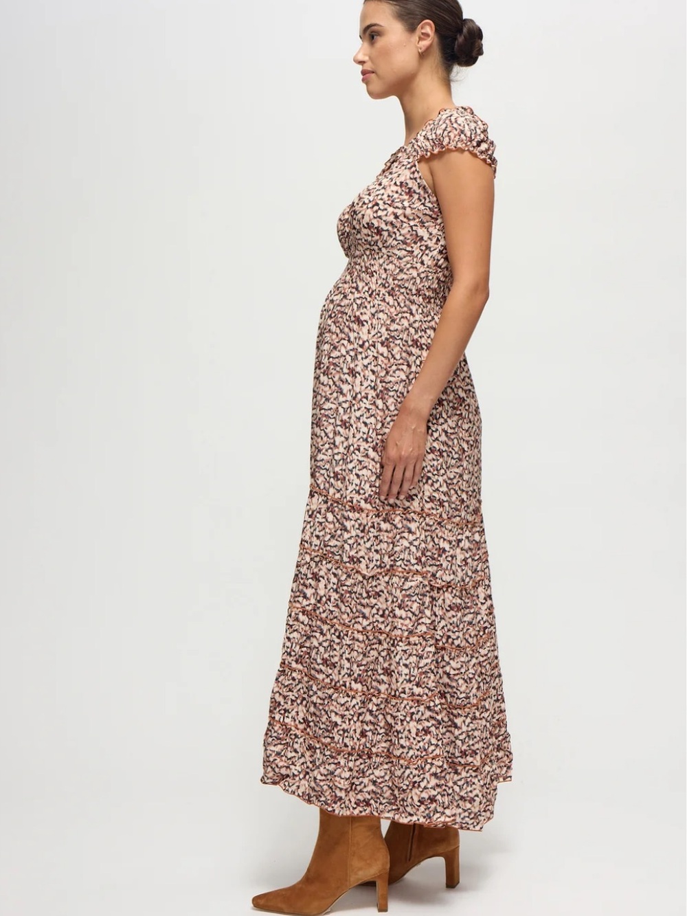 NWT - Ingrid + Isabel Tiered Cap Sleeve Maternity Nursing Maxi Dress - Size M